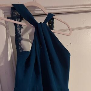 19 Cooper Teal Backless Dress with Lace Detail